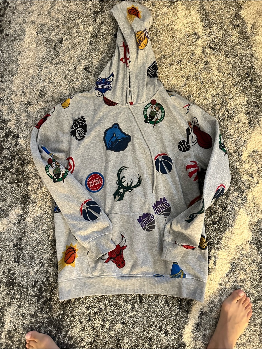 NBA Team Logo Gray Pullover Hoodie - Multi-Logo Print